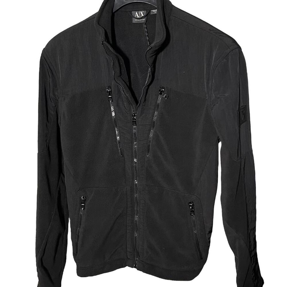 ARMANI EXCHANGE Vintage Mens (L) Black Fleece Bomber Moto Jacket - Full Zip
